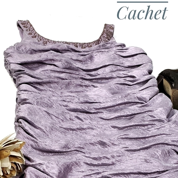 Cachet Stunning Purple Rouged Ruffled Dress 10 - Picture 2 of 14